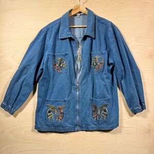 Vintage Passion I Denim Jacket Womens Oversize Size LAztec Kokopelli Embroidered